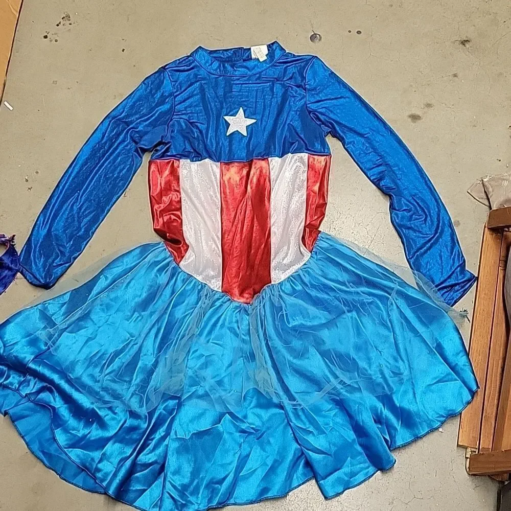 Child Large 12-14 Marvel American Dream Halloween‎ Costume dress, Cape, shield, - Picture 3 of 7